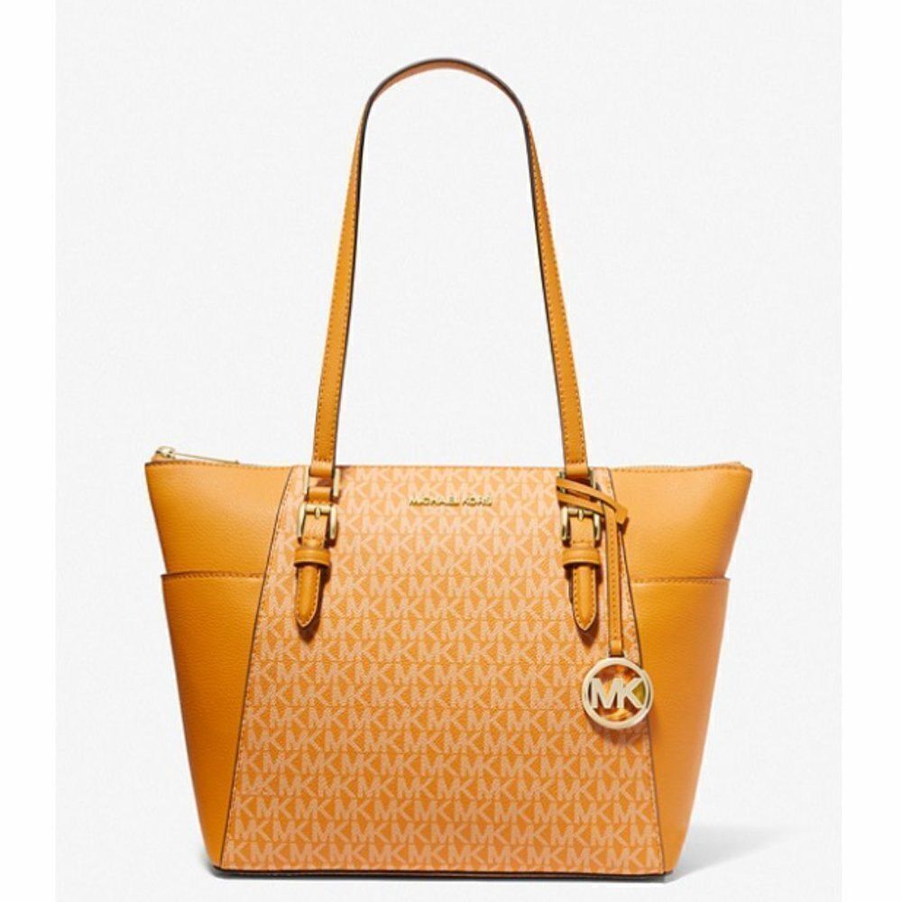 Michael Michael Kors Charlotte Logo And Leather Top Zip Large Tote Bag